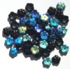 50 3x8mm Opaque Black AB Cupped Flower Beads